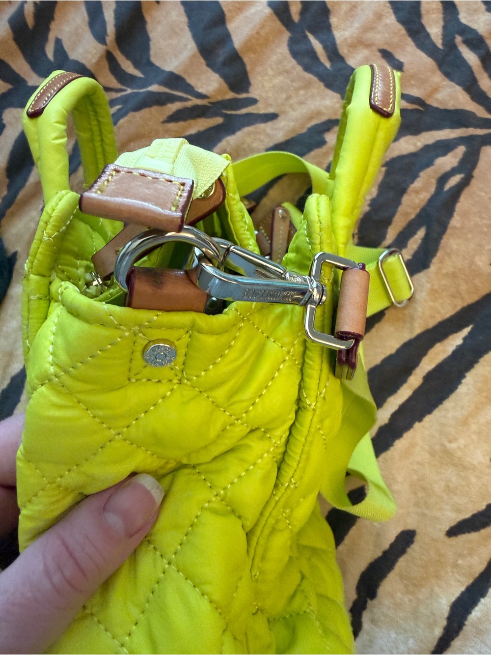 MZ Wallace Acid Yellow Quilted Mini Box Tote Crossbody Bag - Picture 9 of 11